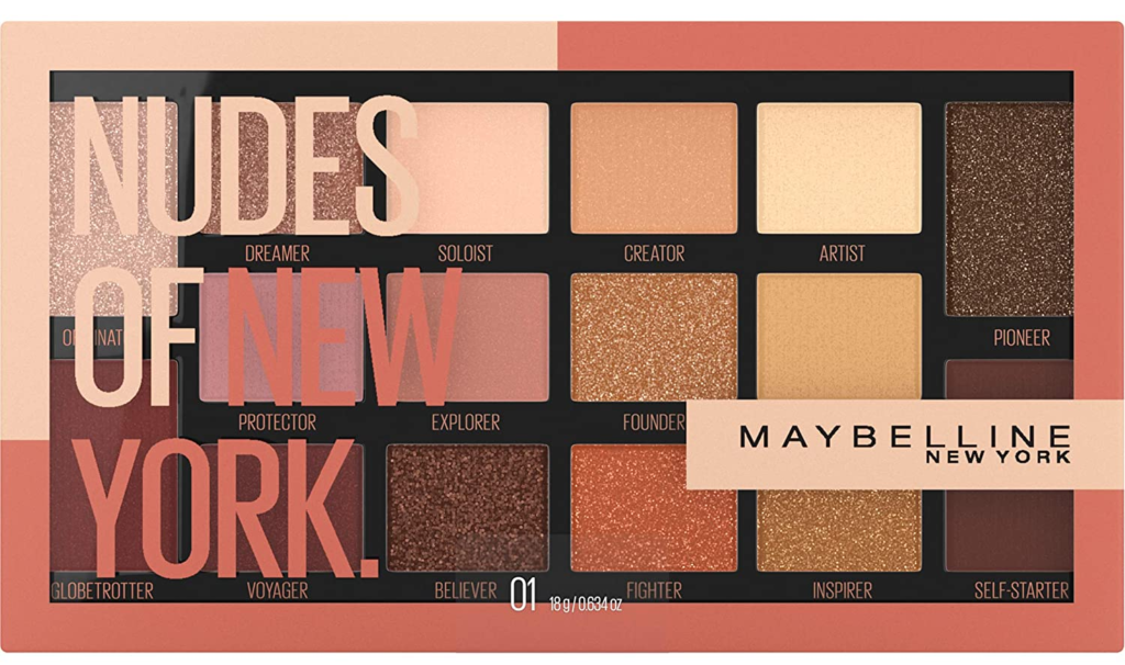 Maybelline New York Nudes 16 Pan Eyeshadow Palette such as golden beige, soft Sienna and dusk pink and other universal eyeshadow palette custom-made to flatter all skin tones