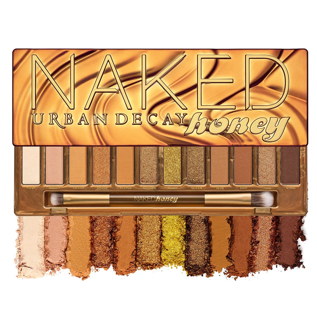 URBAN DECAY Naked Honey Eyeshadow Palette  features 12 golden neutrals in richly pigmented mattes, metallics & shimmers for every eye color and skin tone. With classic golds, warm ambers, and rich chocolate browns, create the perfect smoky eye look.