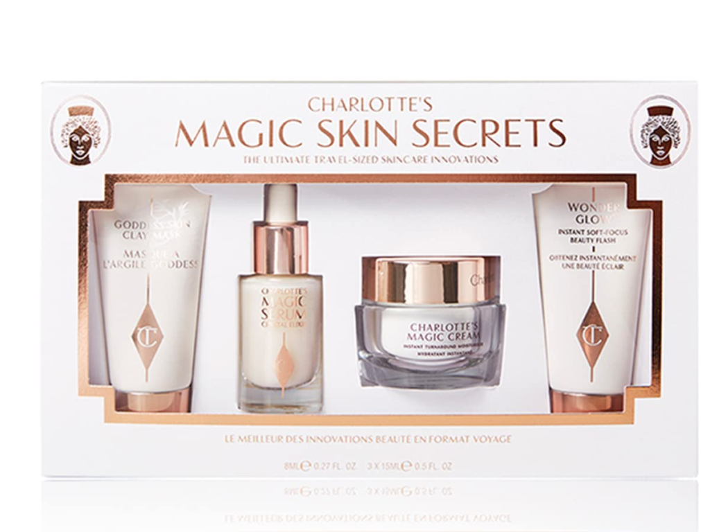 Charlotte Tilbury Charlotte's Magic Skin Secrets that includes clay mask, face serum, moisturiser & primer.