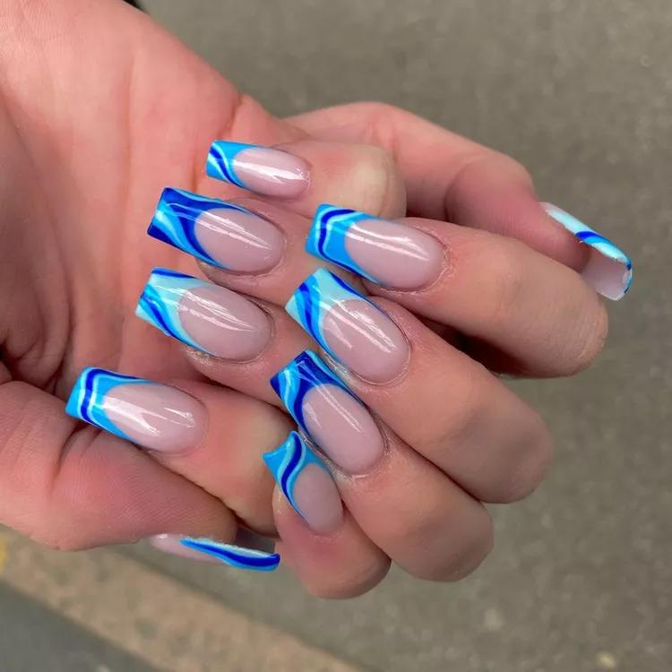 Blue Swirl French Tips