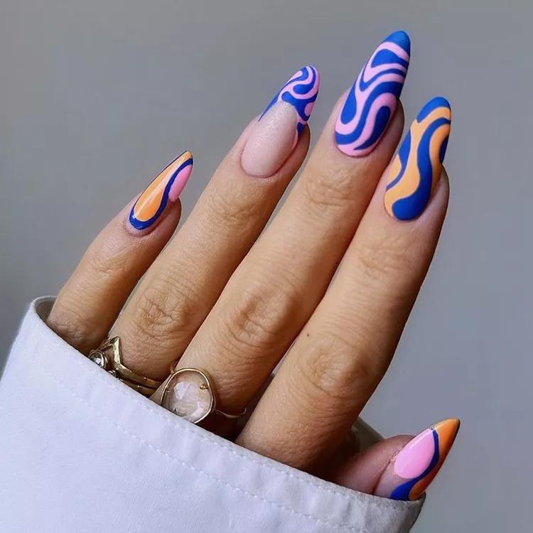 Matte Contrast Swirl Nails