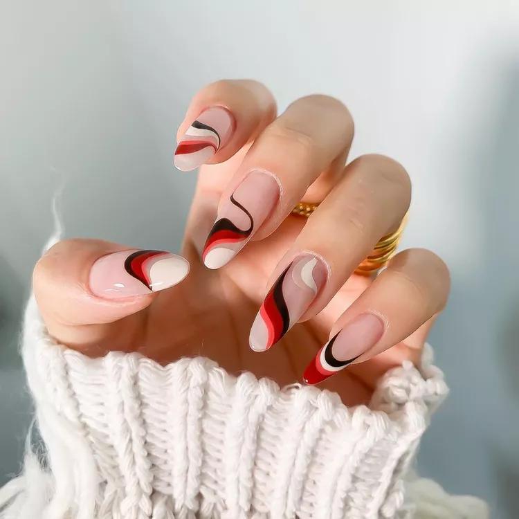 Shades of Red Swirl Nails