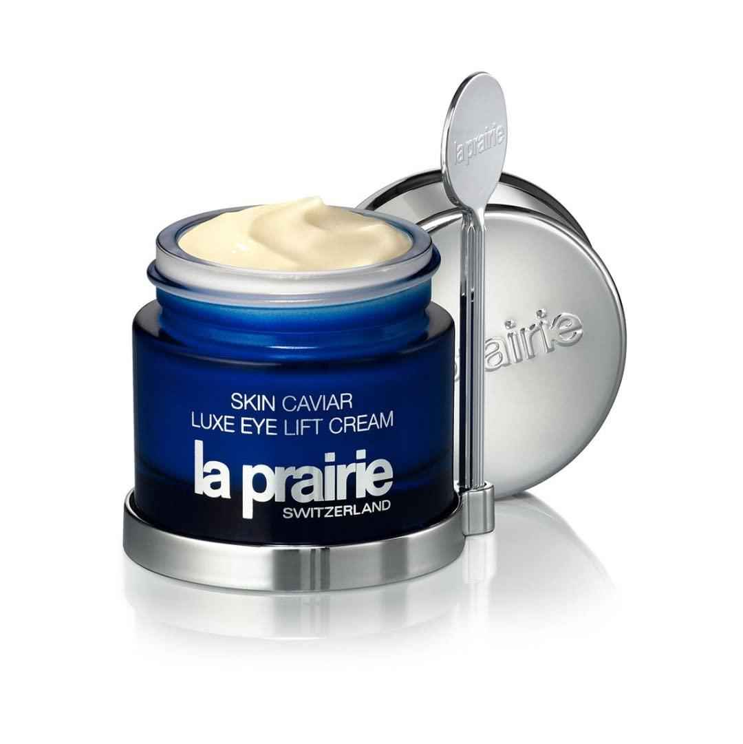 La Prairie's Eye Lift Serum, a game-changer in eye cream, targets signs of aging, light in texture, and brightens the eye area.