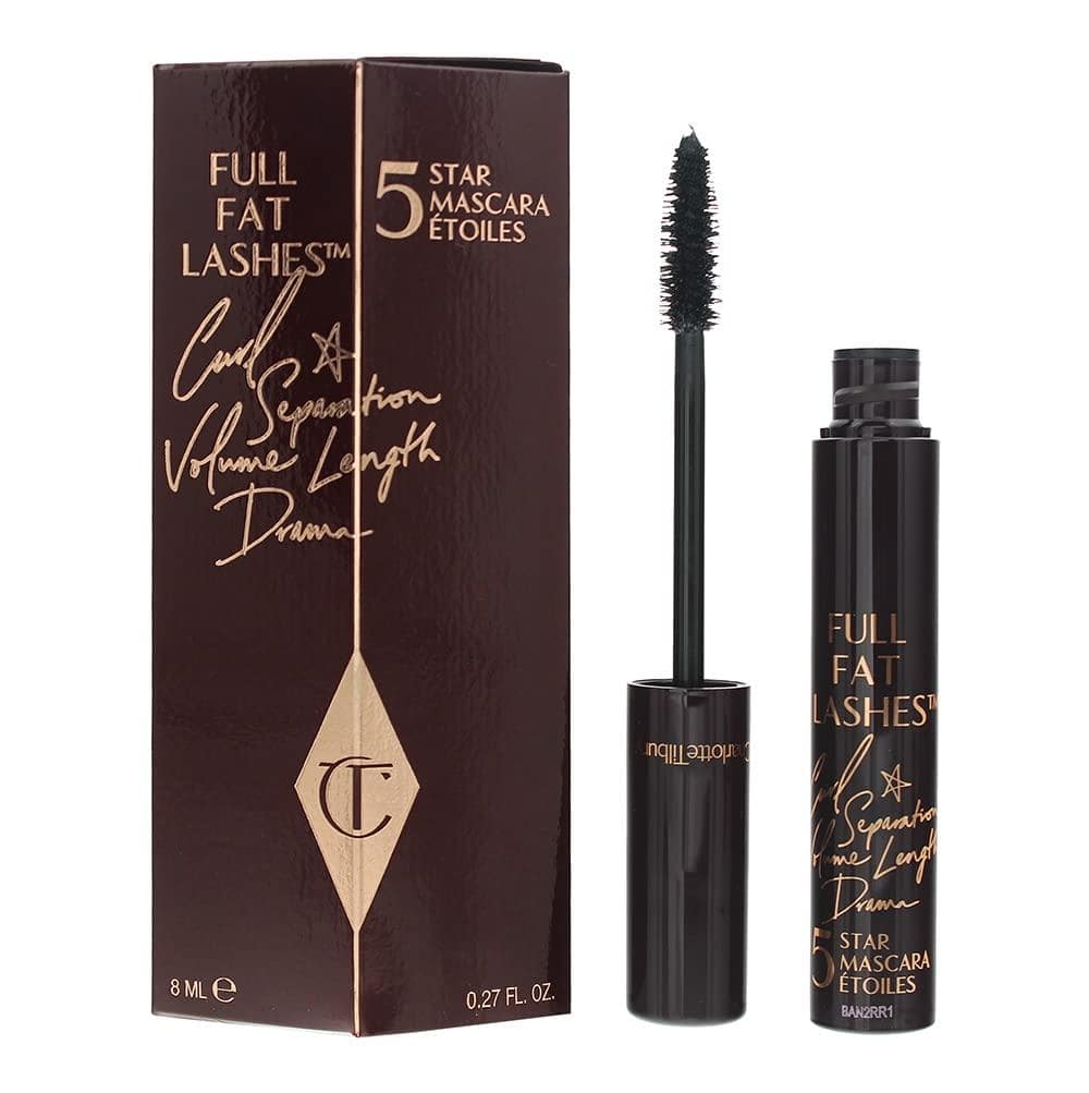 As a makeup enthusiast, I was captivated by Charlotte Tilbury Full Fat Lashes Mascara - a 5-in-1 wonder promising curl, separation, volume, length, and drama in a single application, crafted by the celebrated artist for ultimate lash enhancement.