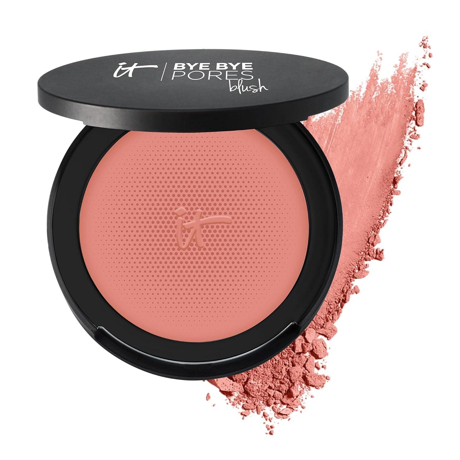 Best Blush for Oily Skin- IT Cosmetics Bye Bye Pores Blush, a blurring pressed powder blush, perfect for oily skin. Shades offer a matte finish, some providing a shimmer-free glow.
