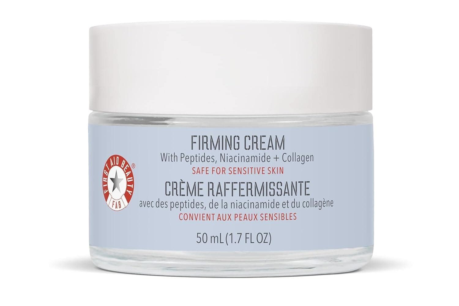 First Aid Beauty's Ultra Repair Firming Collagen Cream impresses with a holistic approach. This rich cream, with collagen and peptides, addresses various skin concerns for a firming effect.